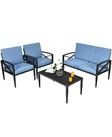 Gymax 4PCS Patio Sofa Conversation Set Outdoor Furniture Set Yard w/ Cushion