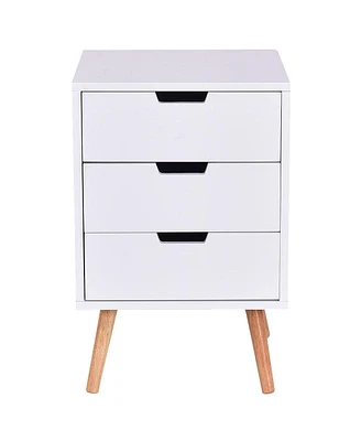 Sugift Wood Side End Table Nightstand with 3 Drawers Mid-Century Accent