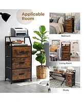 Sugift Freestanding Cabinet Dresser with Wooden Top Shelves