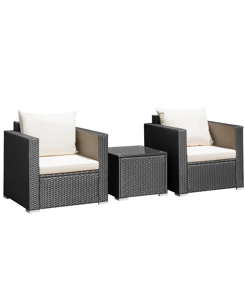 Gymax 3PCS Rattan Patio Conversation Furniture Set Outdoor Sofa Set w/ Cushions
