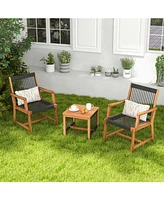 Sugift 3 Pieces Acacia Wood Patio Conversation Sets with Armchairs Coffee Table
