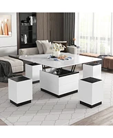 Streamdale Furniture Modern Lift Top Glass Coffee Table With Drawers & Storage Multifunction Table