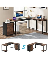 Tribesigns 62.99" L-Shaped Computer Desk with Mobile File Cabinet, Large Executive Office Desk with 3-Drawer Vertical Filing Cabinet, Business Fu