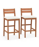 Sugift Set of 2 Outdoor Wood Barstools with Soft Seat Cushion