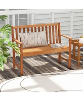 Sugift 2-Seat Patio Wood Bench with Cozy Armrests and Backrest