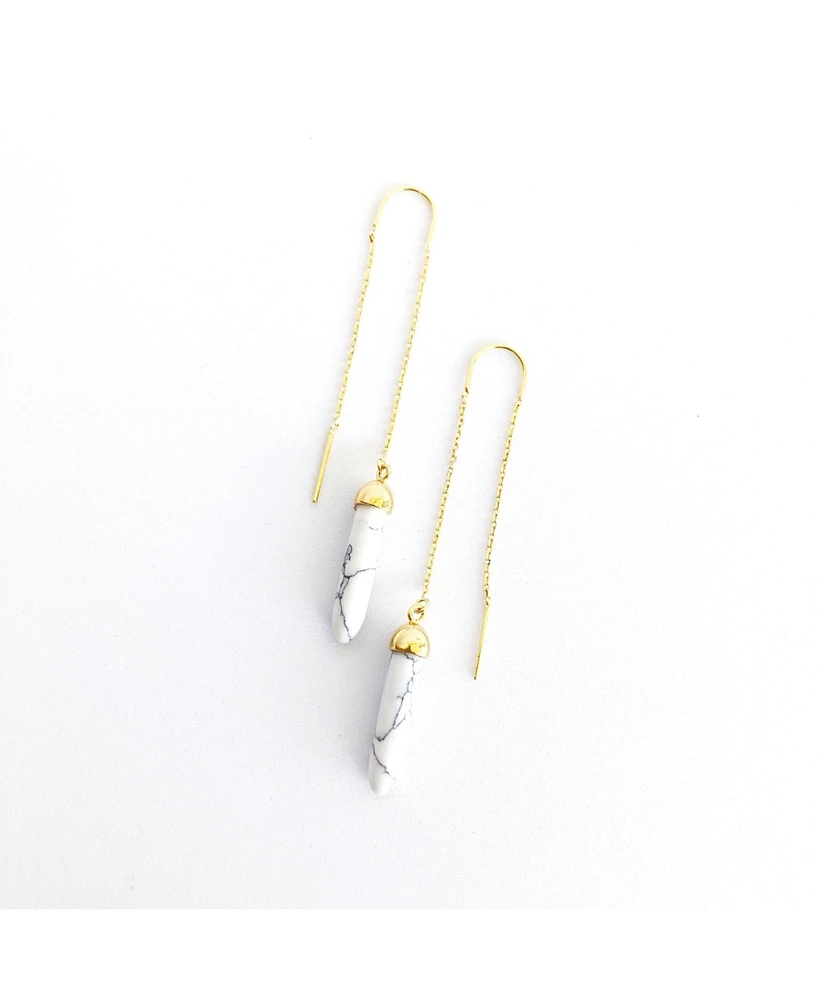 sanctuaire Sanctuary Project by Semi Precious White Howlite Pillar Threader Drop Earrings Gold