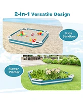 Sugift Outdoor Solid Wood Sandbox with 4 Built-in Animal Patterns Seats
