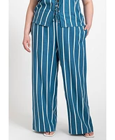 Eloquii Women's Striped Linen Pant