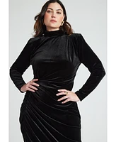 Eloquii Plus Mock Neck Velvet Dress With Slit