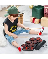 Sugift Red Electronic Drum Set with 2 Build-in Stereo Speakers for Kids