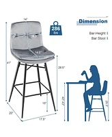 Sugift 2 Pieces 29 Inch Velvet Bar Stools Set with Tufted Back and Footrests