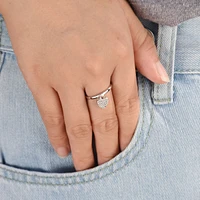 Bling Jewelry Simple Delicate Sterling Silver Pave Dangle Heart Charm Ring For 1MM Thin Band