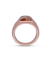 LuvMyJewelry Red Lace Agate Gemstone Hammered Texture Rose Gold Plated SIlver Signet Ring