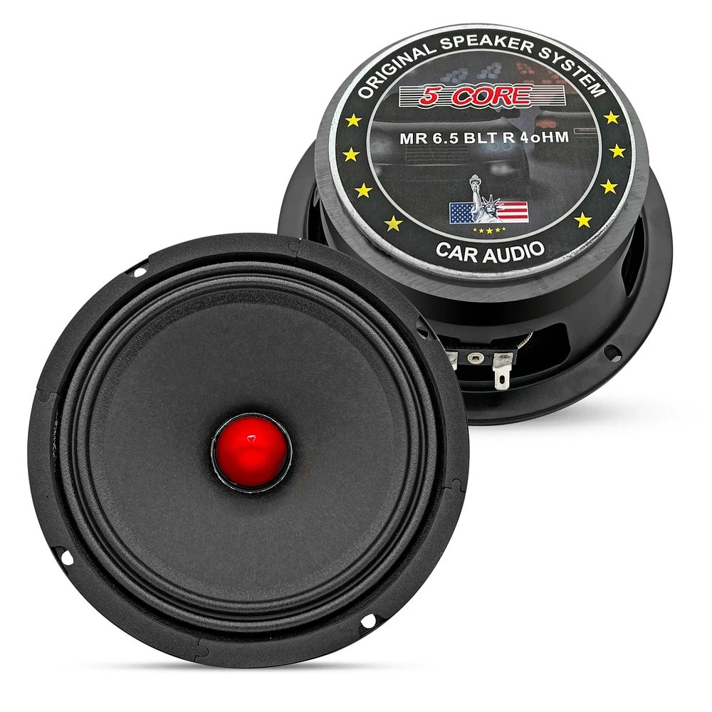 5 Core 6.5 inch Mid Range Speaker Woofer w/ Bullet Tweeter/ 580W Power, 30 Oz Magnet, 4 Ohm - Mr 6.5 Blt R 4oHM