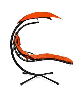 Sugift Hanging Chaise Lounger with Stand and Pillow for Outdoor