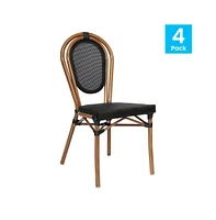 Merrick Lane Mael Set Of Four Stacking Thonet Bistro Style Chair With Textilene Seat And Bamboo Finished Metal Frame For Indoor/Outdoor Use