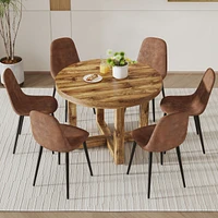 Modern Circular Dining Set with 6 Cushioned Chairs, Ct-B0501A