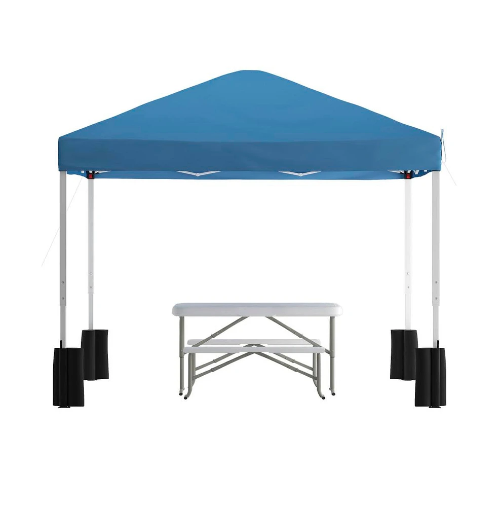 Emma+Oliver Portable Tailgate And Camping Set With Pop Up Event Canopy Tent Wheeled Case Folding Table Benches