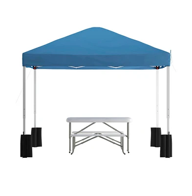 Emma+Oliver Portable Tailgate And Camping Set With Pop Up Event Canopy Tent Wheeled Case Folding Table Benches