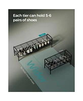 Slickblue Shoe Rack Organizer, Metal Shelf Storage with Side Hooks and Height-Adjustable