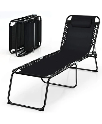 Sugift Foldable Recline Lounge Chair with Adjustable Backrest and Footrest