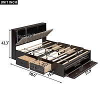 Wood Queen Platform Bed With Storage Headboard, Shoe Rack And 4 Drawers