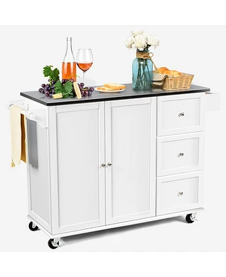 Sugift Kitchen Island 2-Door Storage Cabinet with Drawers and Stainless Steel Top