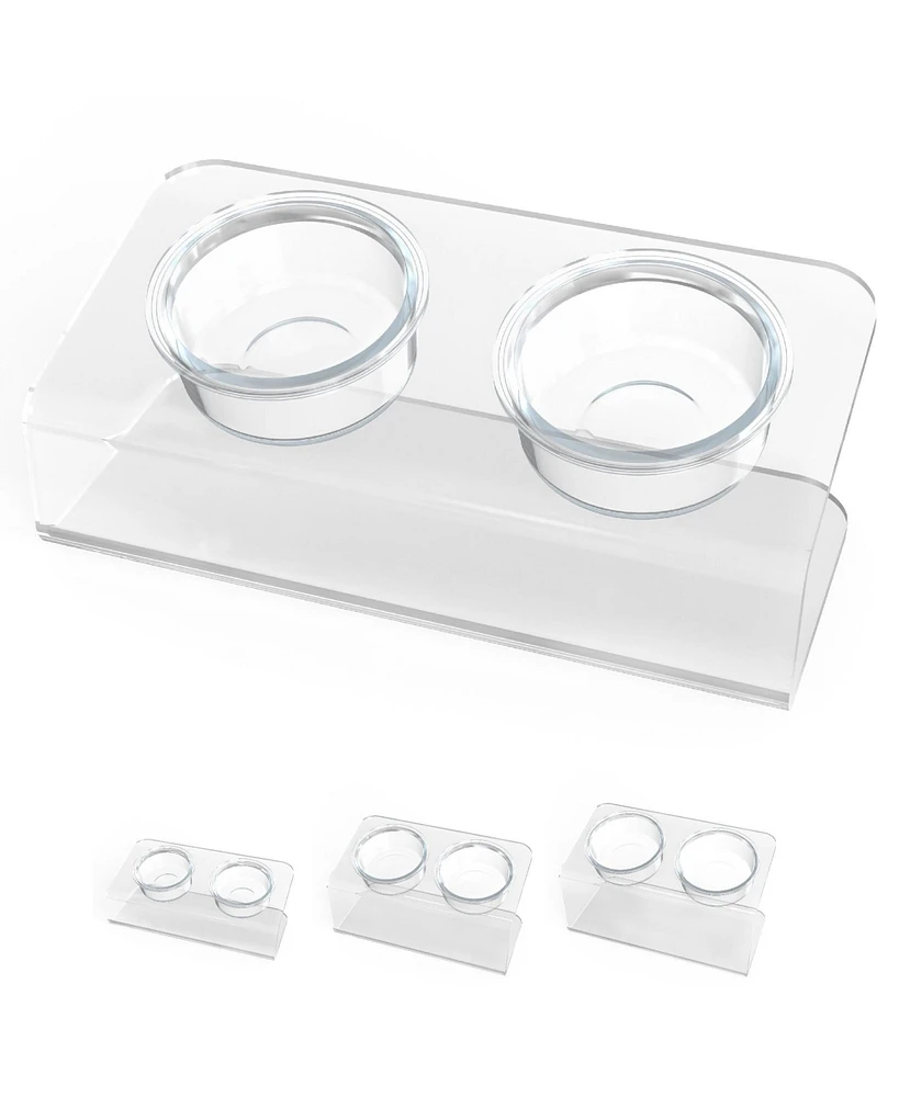 Clearly Loved Pets Modern Acrylic Glass Bowl Feeders, Angled Style