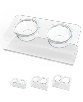 Clearly Loved Pets Modern Acrylic Glass Bowl Feeders, Angled Style