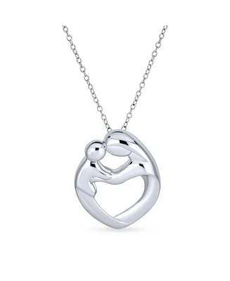Bling Jewelry Family Parent New Mother Mom Loving Son Child Daughter Heart Shaped Pendant Necklace For Women .925 Sterling Silver