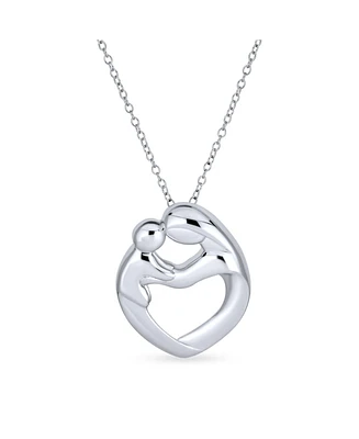 Bling Jewelry Family Parent New Mother Mom Loving Son Child Daughter Heart Shaped Pendant Necklace For Women Sterling Silver