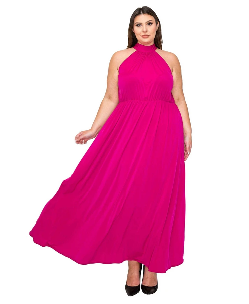 L I V D Plus Size Alexis Halter Neck Maxi Dress
