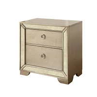 Streamdale Furniture Glam Champagne Gray Finish 1 Piece Nightstand Antique Mirror Panels Ring Pull Handles Bedroom Furniture