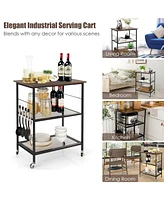 Sugift 3-Tier Kitchen Serving Cart Utility Standing Microwave Rack with Hooks