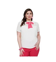 Smak Parlour Plus Short Puff Sleeve Contrast Peter Pan Collared Bow Blouse