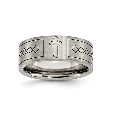 Chisel Titanium Brushed Cross Design Flat Wedding Band Ring