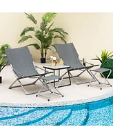 Inolait Sugift 5-Piece Patio Sling Chair Set Folding Lounge Chairs with Footrests and Coffee Table