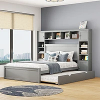 Queen Wooden Bed With All-In-One Cabinet, Shelf And Sockets