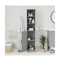 Merrick Lane Vigo Slim Linen Tower Organizer With Adjustable Cabinet Shelves, Open And Magnetic Closure Doors