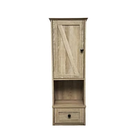 Merrick Lane Delilah Slim Linen Tower Organizer With Storage Drawer, Upper And Lower Cabinets Magnetic Closure Doors Open Shelf