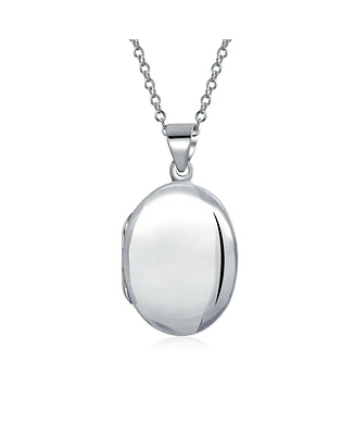 Bling Jewelry Simple Dome Oval Photo Lockets For Women For Teen Hold Pictures Polished .925 Silver Locket Necklace Pendant Inch