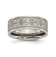 Chisel Titanium Brushed Center Scroll Design Wedding Band Ring
