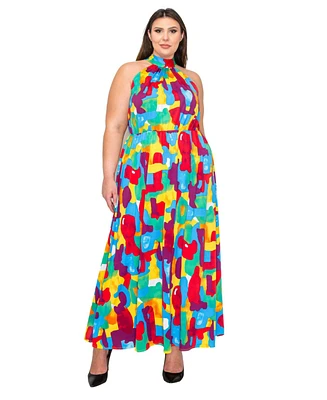 L I V D Plus Arroyo Halter Neck Maxi Dress Abstract Print