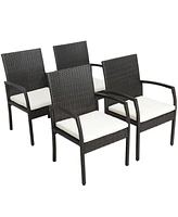 Sugift 4 Pieces Patio Wicker Dining Armchair Set with Soft Zippered Cushion-Set of 4