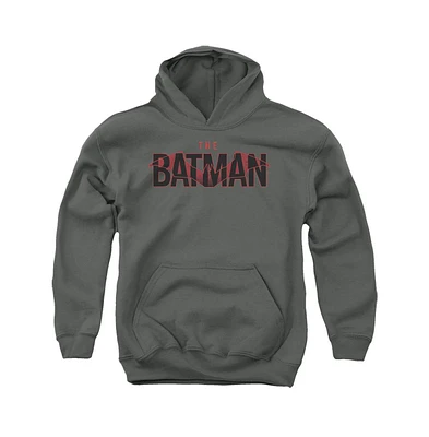 Batman Boys The Youth Logo With Red Bat Pull Over Hoodie / Hooded Sweatshirt