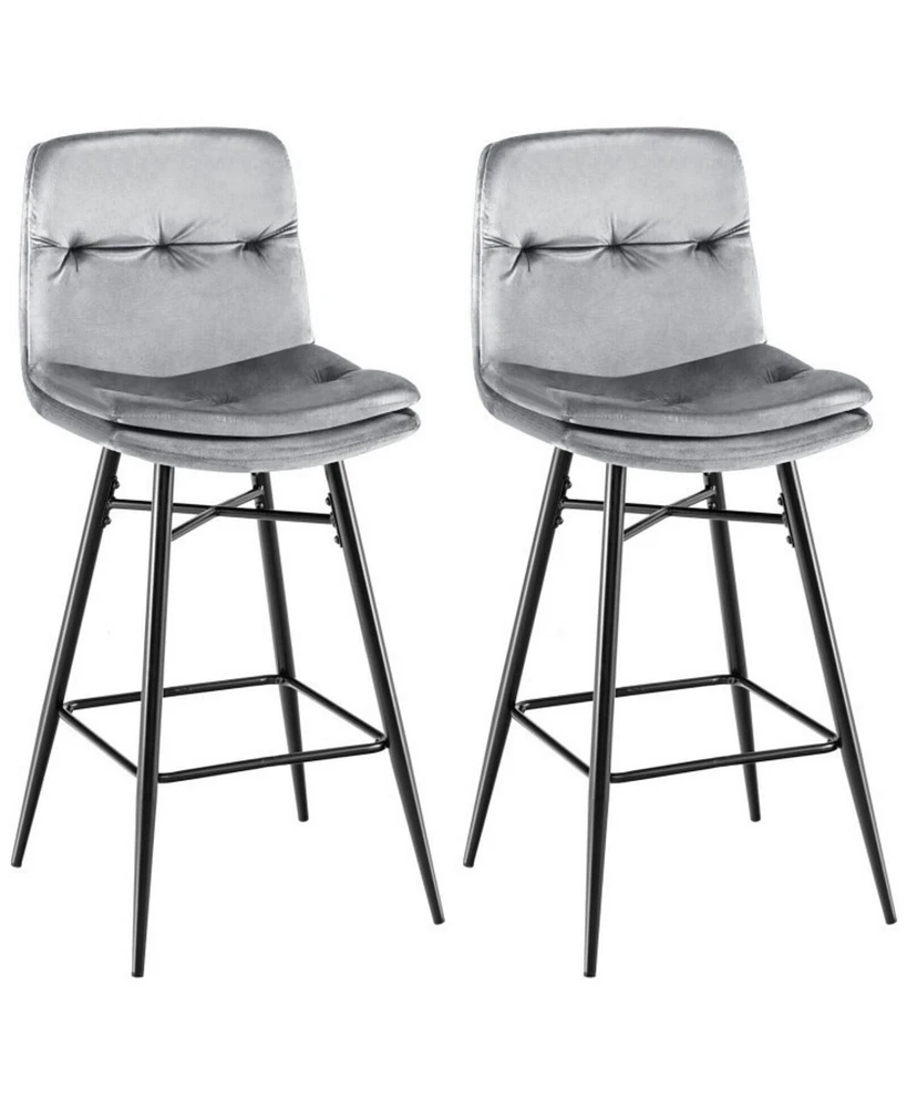 Sugift 2 Pieces 29 Inch Velvet Bar Stools Set with Tufted Back and Footrests