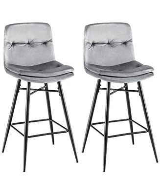 Sugift 2 Pieces 29 Inch Velvet Bar Stools Set with Tufted Back and Footrests