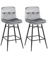 Sugift 2 Pieces 29 Inch Velvet Bar Stools Set with Tufted Back and Footrests