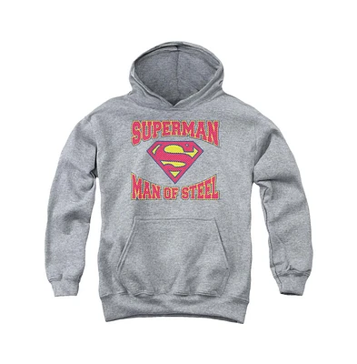 Superman Boys Youth Man Of Steel Jersey Pull Over Hoodie / Hooded Sweatshirt