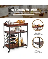 Sugift 3 Tiers Storage Bar Serving Cart with Wine Rack